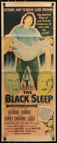6k0175 BLACK SLEEP insert 1956 Lon Chaney Jr., Bela Lugosi, Tor Johnson, terror-drug wakes the dead!