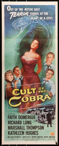 6k0177 CULT OF THE COBRA insert 1955 full-length art of sexy Faith Domergue & giant cobra snake!