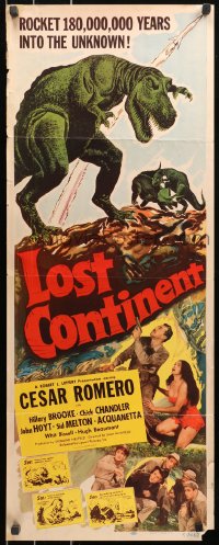 6k0182 LOST CONTINENT insert 1951 cool art of modern man against prehistoric monster!