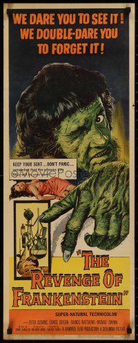 6k0185 REVENGE OF FRANKENSTEIN insert 1958 great art of Peter Cushing in the greatest horrorama!