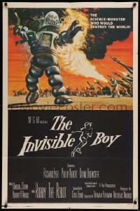 6k0113 INVISIBLE BOY 1sh 1957 Robby the Robot, who would destroy the world, best Mort Kunstler art!