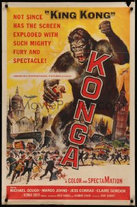6k0114 KONGA 1sh 1961 great horror sci-fi art of giant angry ape terrorizing city by Reynold Brown!