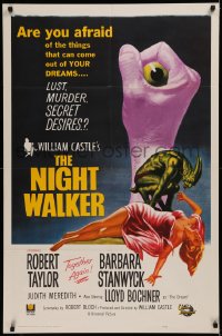6k0121 NIGHT WALKER int'l 1sh 1965 William Castle, great horror art with eyeball in hand, rare!