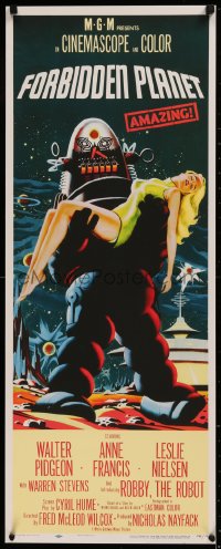 6k0227 FORBIDDEN PLANET 14x36 REPRO poster 2000s art of Robby the Robot carrying sexy Anne Francis!