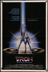 6k0130 TRON 1sh 1982 Walt Disney sci-fi, Jeff Bridges in a computer, rare with extra tagline!