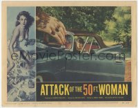 6m0054 ATTACK OF THE 50 FT WOMAN LC #3 1958 special effects image of enormous hand grabbing car!