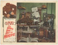 6m0062 BOWERY BOYS MEET THE MONSTERS LC 1954 Leo Gorcey in laboratory with wacky robot & fake ape!