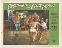 6m0071 CREATURE FROM THE BLACK LAGOON LC #2 1954 sexy Julia Adams in swimsuit helped into boat!