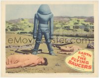 6m0095 EARTH VS. THE FLYING SAUCERS LC 1956 best image of alien robot standing over dead men!