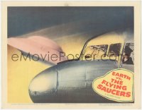 6m0097 EARTH VS. THE FLYING SAUCERS LC 1956 sci-fi classic, close image of UFO flying by airplane!