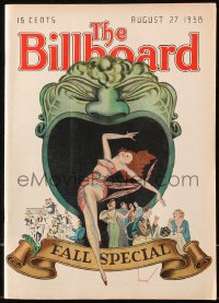 6p1159 BILLBOARD exhibitor magazine August 27, 1938 great full-color cover art by Forney!