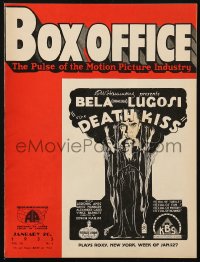6p1405 BOX OFFICE exhibitor magazine January 26, 1933 Bela Dracula Lugosi in The Death Kiss!