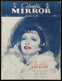 6p1161 COLUMBIA MIRROR vol 2 no 1 exhibitor magazine Sept 1, 1935 Claudette Colbert in She Married Her Boss!