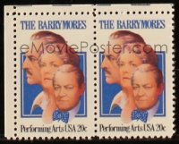 6p0162 BARRYMORES POST OFFICE STAMP 2 unperforated stamps 1982 John, Ethel & Lionel, Performing Arts