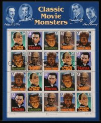 6p0169 CLASSIC MOVIE MONSTERS uncut postage stamp sheet 1996 Frankenstein, Dracula, Mummy, Wolf Man