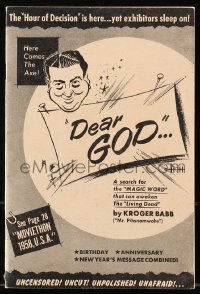 6p0485 DEAR GOD softcover book 1958 Kroger Babb's secret to prosperity for theater owners!