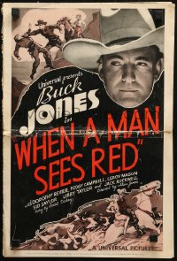 6p0917 WHEN A MAN SEES RED pressbook 1934 wonderful artwork & photos of cowboy Buck Jones!