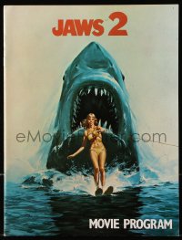 6p1049 JAWS 2 souvenir program book 1978 art of shark attacking girl on water skis by Lou Feck!