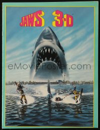 6p1050 JAWS 3-D souvenir program book 1983 Gary Meyer shark artwork, the third dimension is terror!