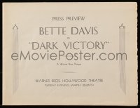 6p0305 DARK VICTORY press preview screening program 1939 Bette Davis classic!