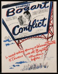6p0561 CONFLICT ('45)/LATIN QUARTER ('45) English trade ad 1945 Humphrey Bogart film noir & Derrick De Marnay mystery!