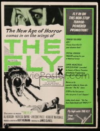 6p0568 FLY English trade ad 1958 classic sci-fi, art of Patricia Owens attacked by the monster!