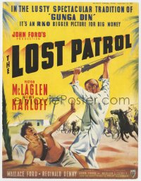6p0579 LOST PATROL English trade ad R1951 art of Boris Karloff attacking Victor McLaglen in desert!