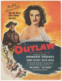 6p0637 OUTLAW trade ad 1941 Jane Russell, Jack Buetel, w/wonderful still on back, aborted release!