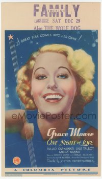 6p0077 ONE NIGHT OF LOVE mini WC 1934 great close up headshot art of pretty Grace Moore, rare!
