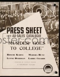 6p0684 MURDER GOES TO COLLEGE English pressbook 1937 Roscoe Karns, Marsha Hunt, crime comedy!