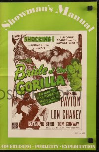 6p0840 BRIDE OF THE GORILLA pressbook 1951 sexy Barbara Payton & huge ape, primitive passions!