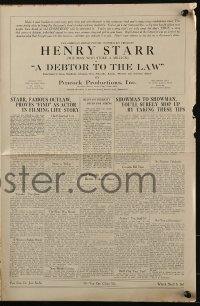 6p0721 DEBTOR TO THE LAW pressbook 1919 real life outlaw Henry Starr, The Man Who Stole a Million!