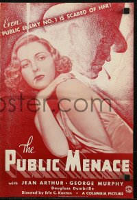6p0788 PUBLIC MENACE pressbook 1935 Public Enemy No. 1 is scared of smoking Jean Arthur, very rare!