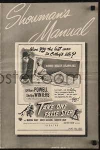6p0767 TAKE ONE FALSE STEP pressbook 1949 William Powell & sexy Shelley Winters!