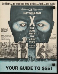6p0812 X: THE MAN WITH THE X-RAY EYES pressbook 1963 Ray Milland strips souls & bodies, cool art!
