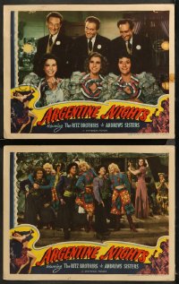6r1172 ARGENTINE NIGHTS 2 LCs 1940 The Ritz Brothers, The Andrews Sisters, fantastic border art!