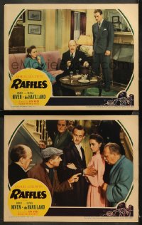 6r1249 RAFFLES 2 LCs 1939 great images of jewel thief David Niven & pretty Olivia de Havilland!