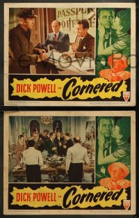 6r1111 CORNERED 3 LCs 1946 cool images of Dick Powell & Walter Slezak, Micheline Cheirel!