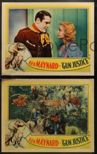 6r1128 GUN JUSTICE 3 LCs 1934 border art of Ken Maynard on horse, Cecilia Parker, cowboys!