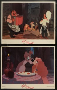 6r0764 LADY & THE TRAMP 8 LCs R1986 Walt Disney romantic canine dog classic cartoon, great cast image!