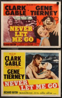 6r0796 NEVER LET ME GO 8 LCs 1953 Clark Gable & pretty Gene Tierney get married!