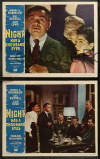 6r0798 NIGHT HAS A THOUSAND EYES 8 LCs 1948 Edward G. Robinson, Russell, Lund, Bruce, Cowan!