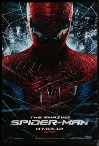 6s0912 AMAZING SPIDER-MAN teaser DS 1sh 2012 portrait of Andrew Garfield in title role over city!