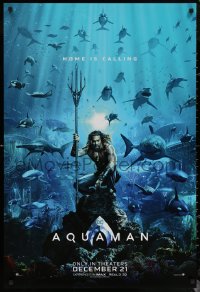6s0918 AQUAMAN teaser DS 1sh 2018 DC, Jason Momoa in title role with great white sharks and more!
