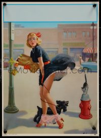 6s0026 ART FRAHM calendar sample 1950s sexy art woman dropping panties with dog, Hold Everything!