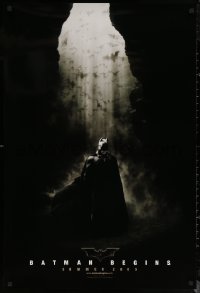 6s0932 BATMAN BEGINS teaser DS 1sh 2005 Summer 2005, great image of Christian Bale in the batcave!