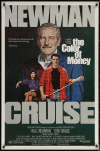 6s0974 COLOR OF MONEY 1sh 1986 Robert Tanenbaum art of Paul Newman & Tom Cruise playing pool!