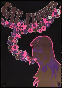 6s0256 EAT FLOWERS 20x29 Dutch commercial poster 1960s psychedelic Slabbers art of woman & flowers!