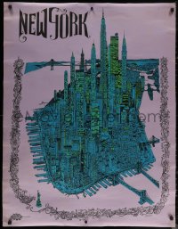 6s0270 NEW YORK 30x39 commercial poster 1967 J. Michaelson art of the city, Statue of Liberty, more!