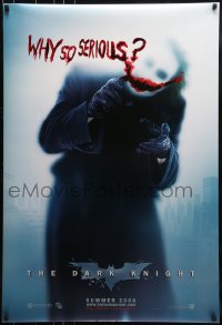 6s0983 DARK KNIGHT teaser DS 1sh 2008 great image of Heath Ledger as the Joker, why so serious?
